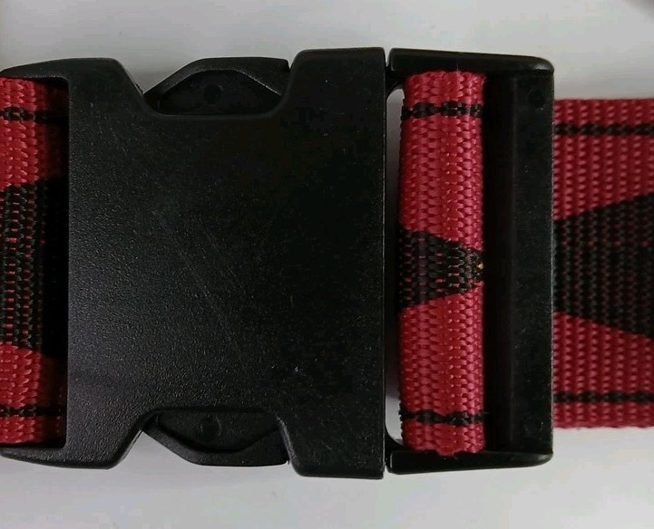 Vintage 1990s Red Black Diamond Pattern Nylon Luggage Strap 65"