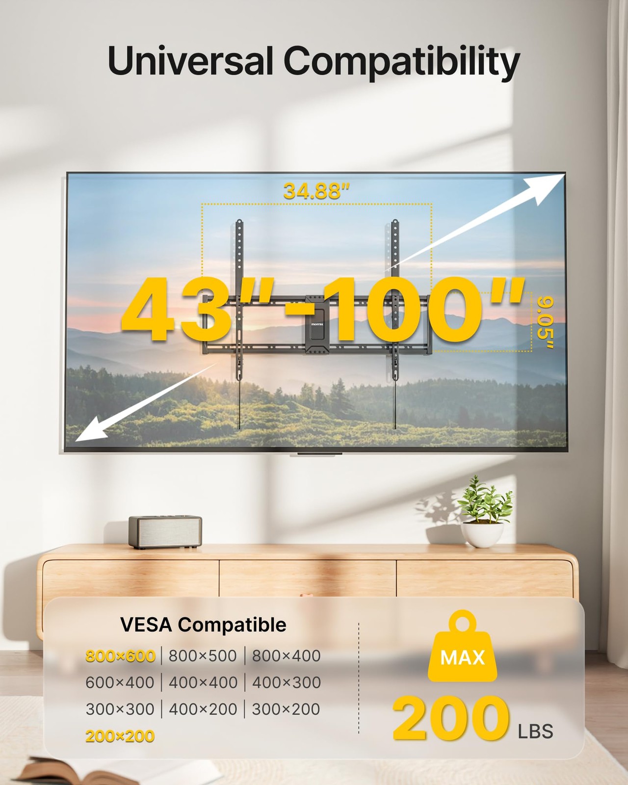 Heavy Duty Fixed TV Wall Mount for 43–100 Inch TVs up to 200 lbs, 1.2" Ultra ...