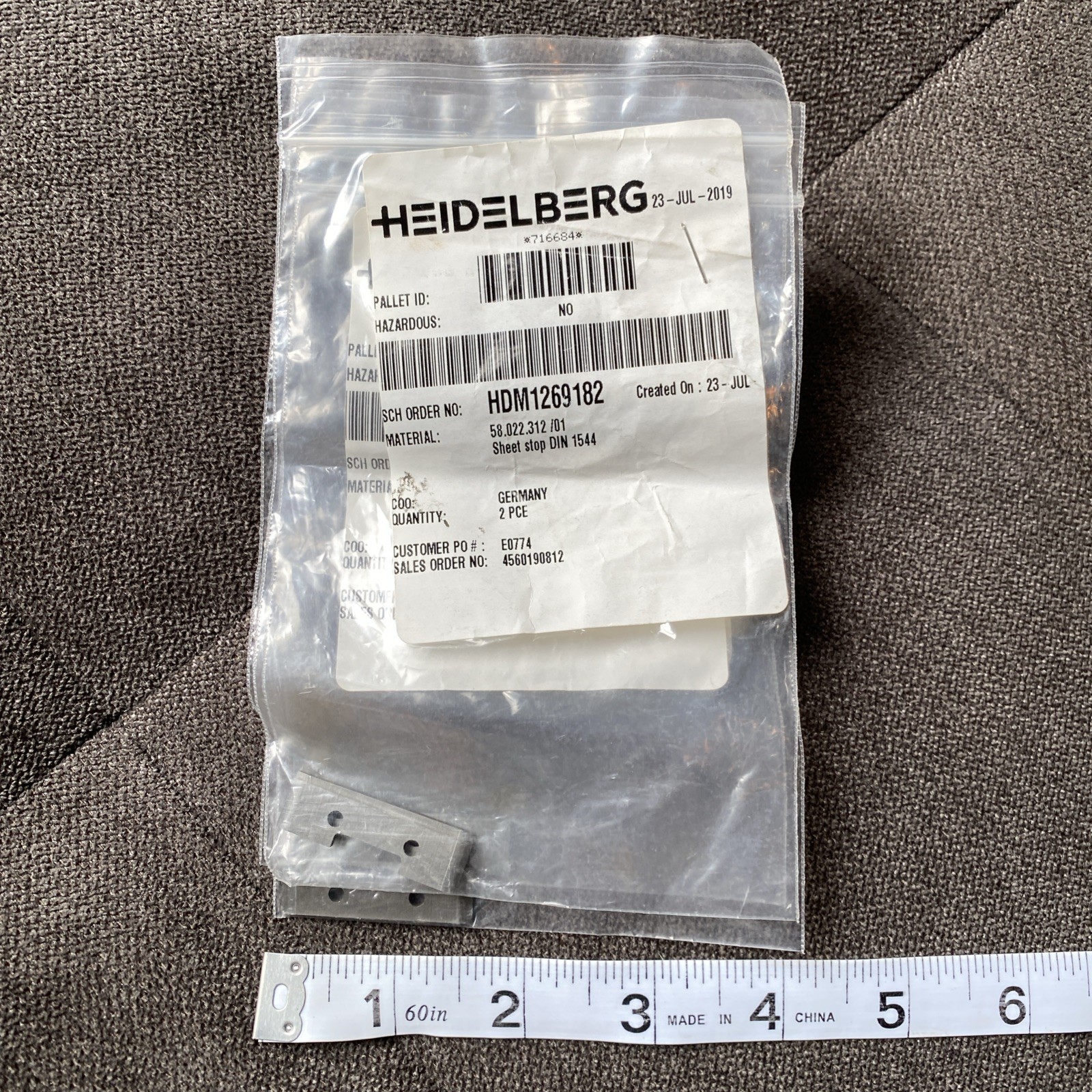 Heidelberg 58.022.312/01 Sheet Stop DIN 1544 Lot Of 4 New