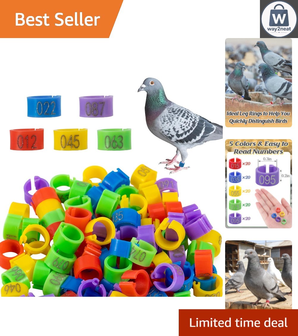 100 Pcs Colorful Bird Leg Bands - Reusable 0.3in ID Clips for Pigeons & Poultry