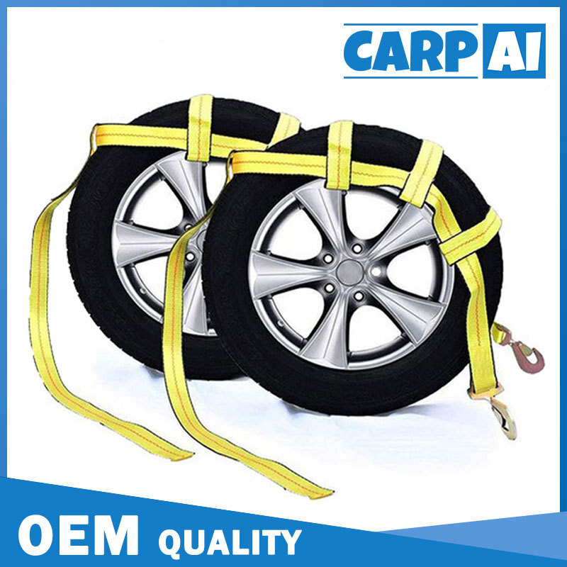 Car Dolly Wheel Net Tire Basket Tow Adjustable Straps J-Hook Tie Down Set of 2