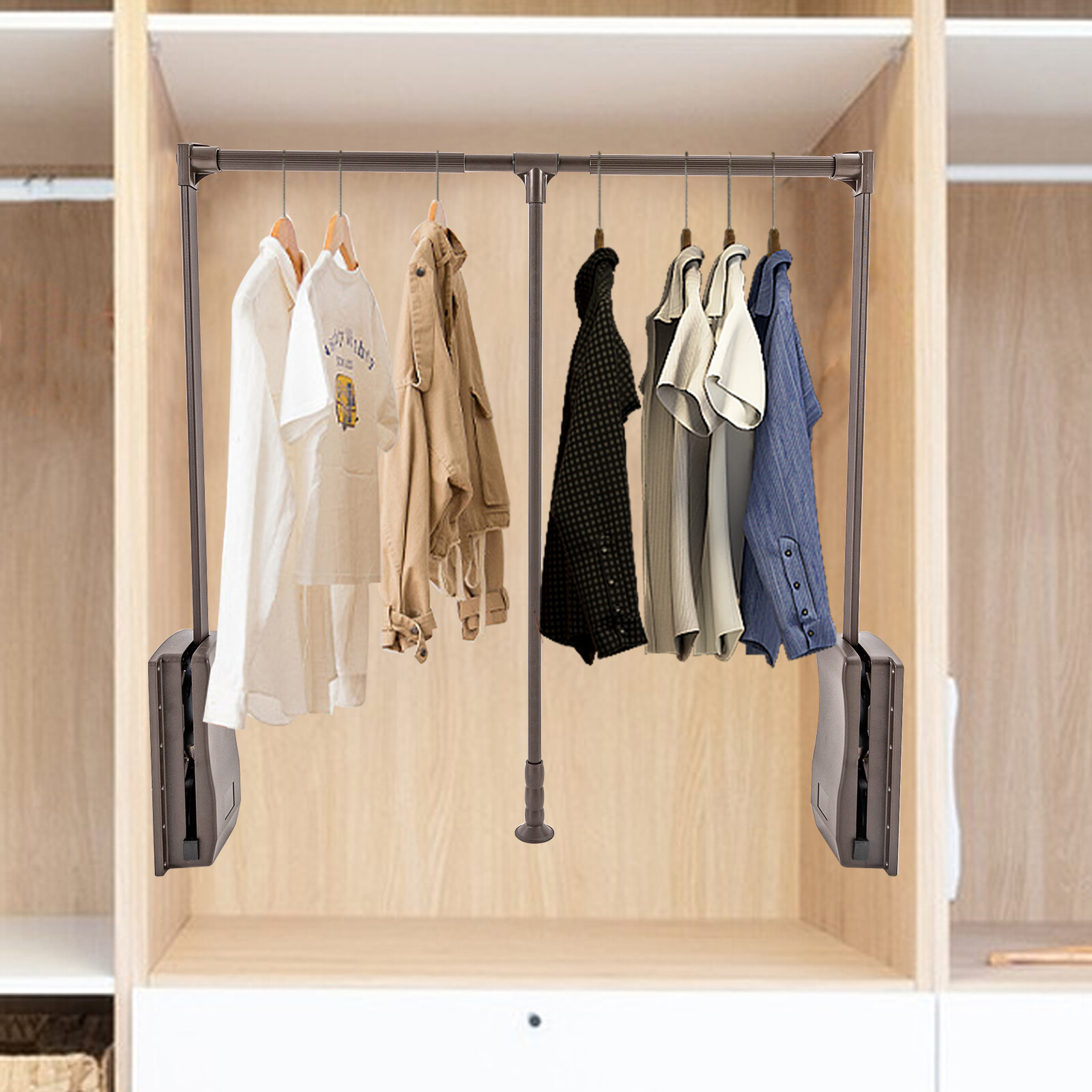 35-47 " Adjustable Closet Rod Closet-Mounted Simple Pull Down Hanger Shelf US