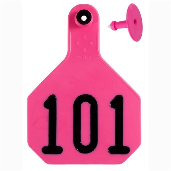 Y-Tex 4 Star Large Cattle Ear Tags Pink Numbered 101-125
