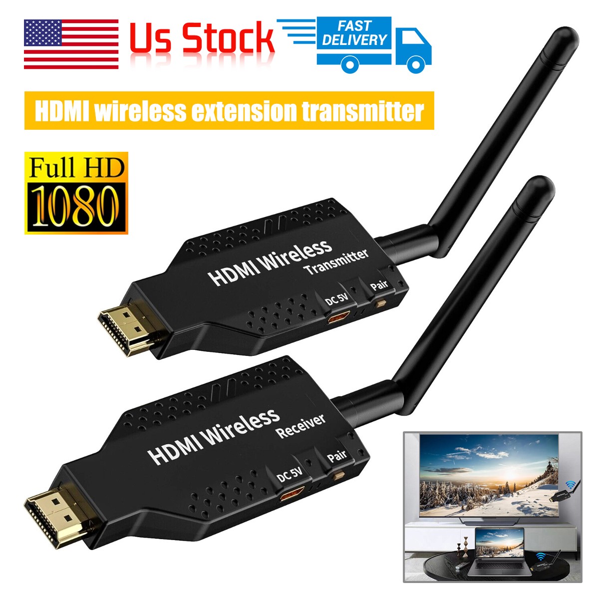 Dual Antenna 50M 5.8G Wireless HDMI Transmitter Receiver 1080P 60Hz Plug & Play