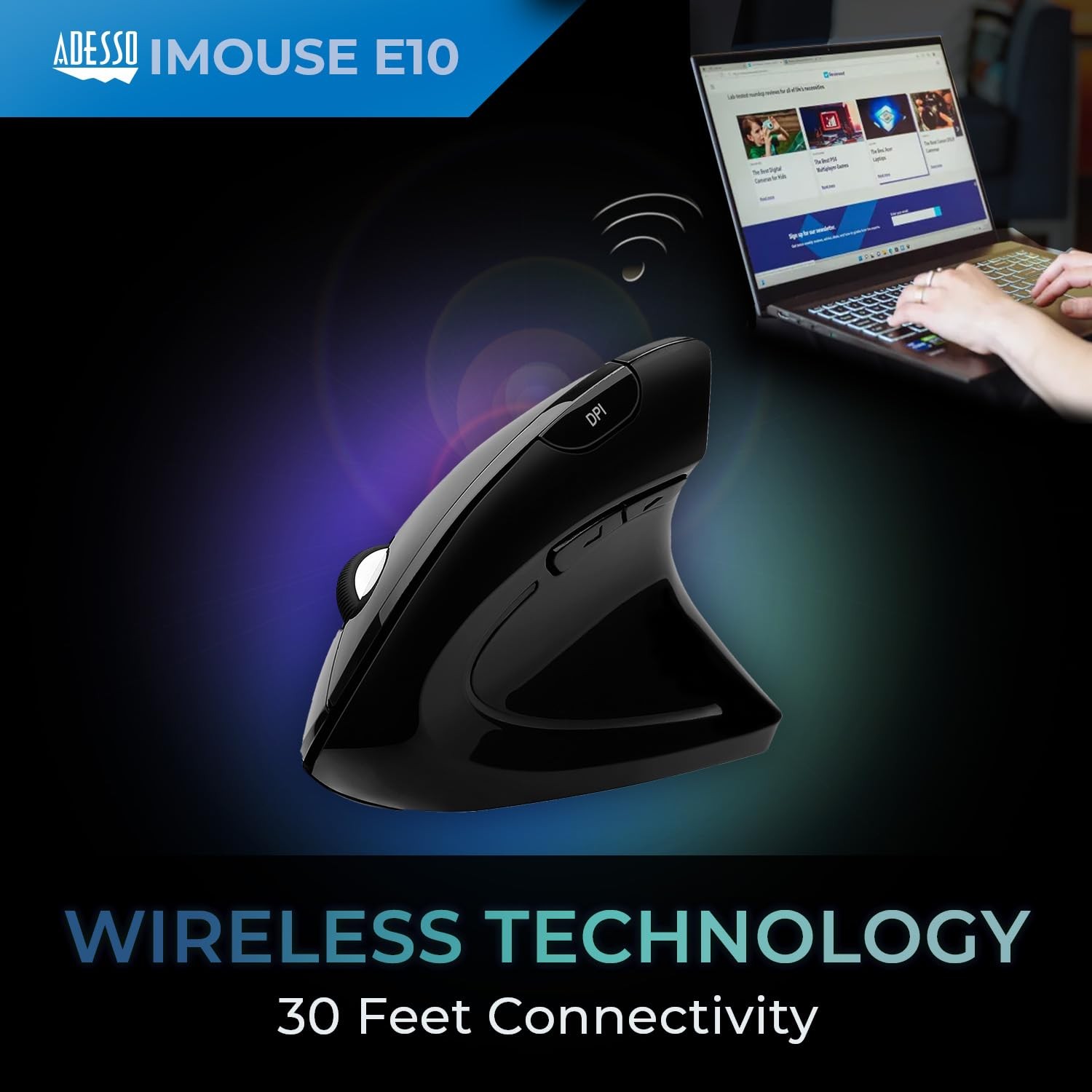 Adesso iMouse E10 Vertical Ergonomic Optical 6-Button Mouse, Black black