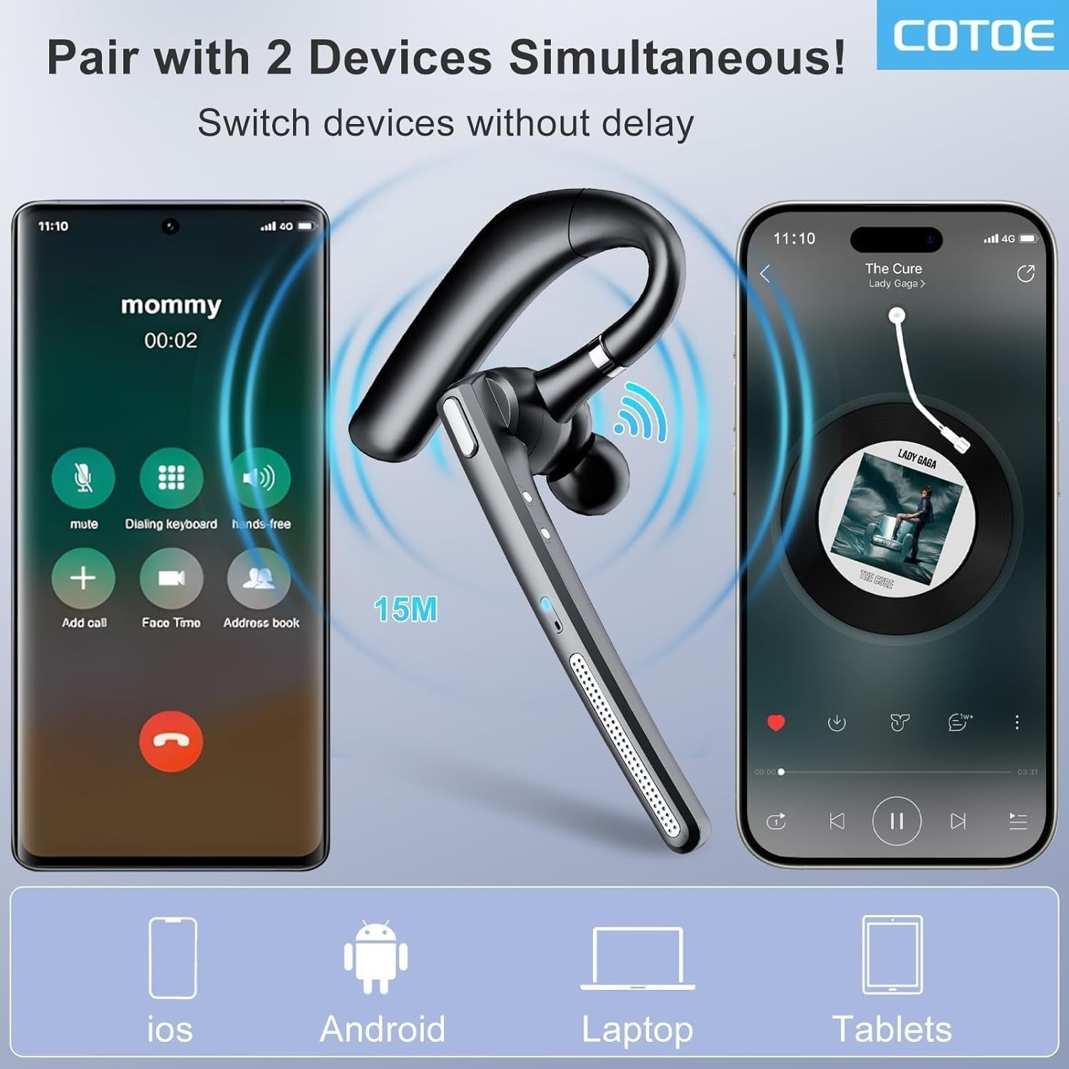 Bluetooth Headset V5.3, Wireless Earpiece with 500mAh Charging Case Hand-Free...