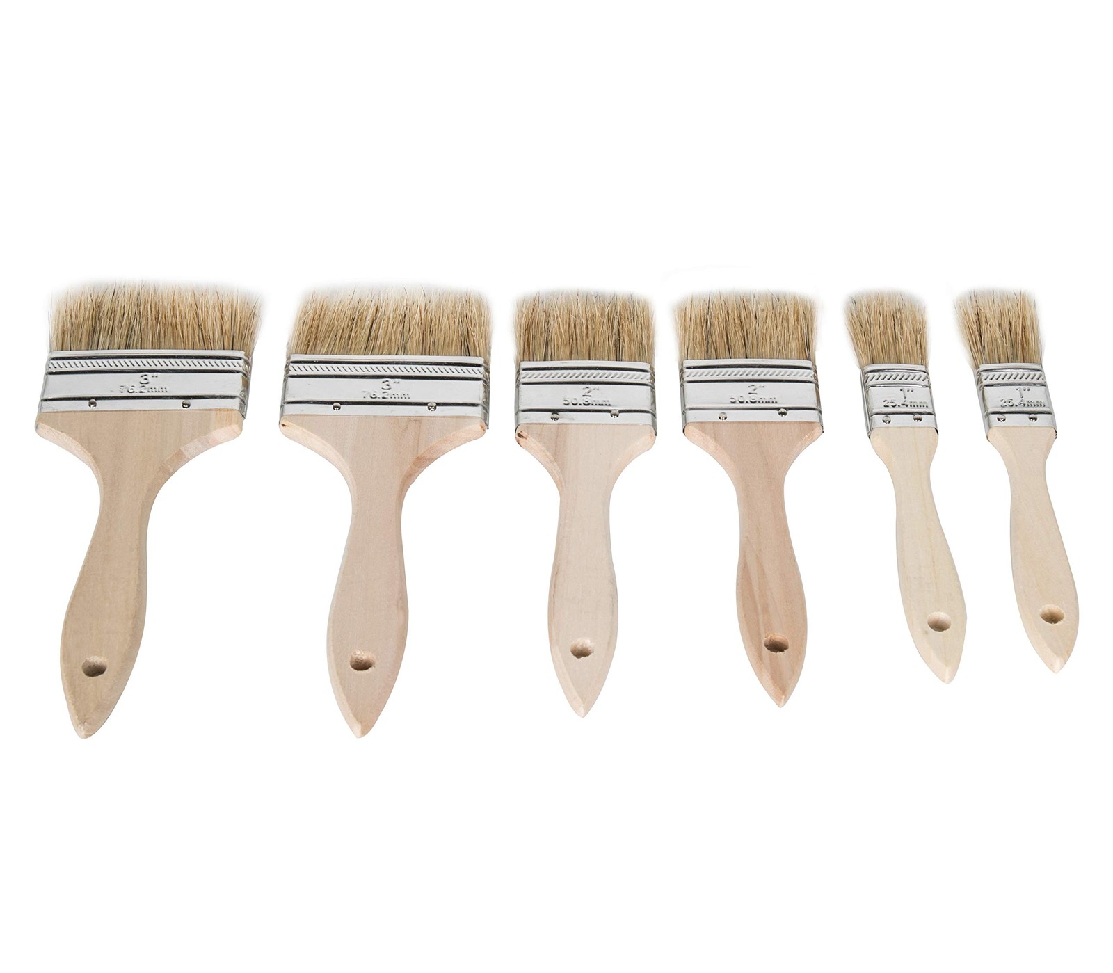 6pack Household Chip Paint Brush 1inch 2inch 3inch Natural Bristles Wooden Handl