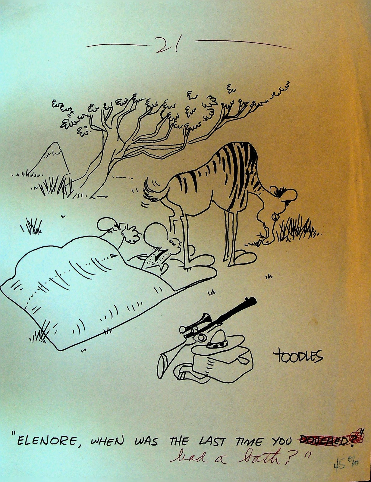 Original Gag Art Toodles Zebra Campers Smell Last Time Had a Bath