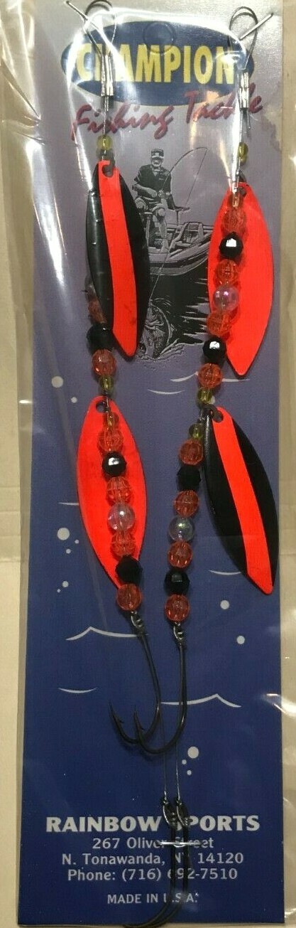 2 CHAMPION WIRE WORM HARNESS #4 Willow Leaf BLACK/ORANGE stripe 2 Blade 2 Hook