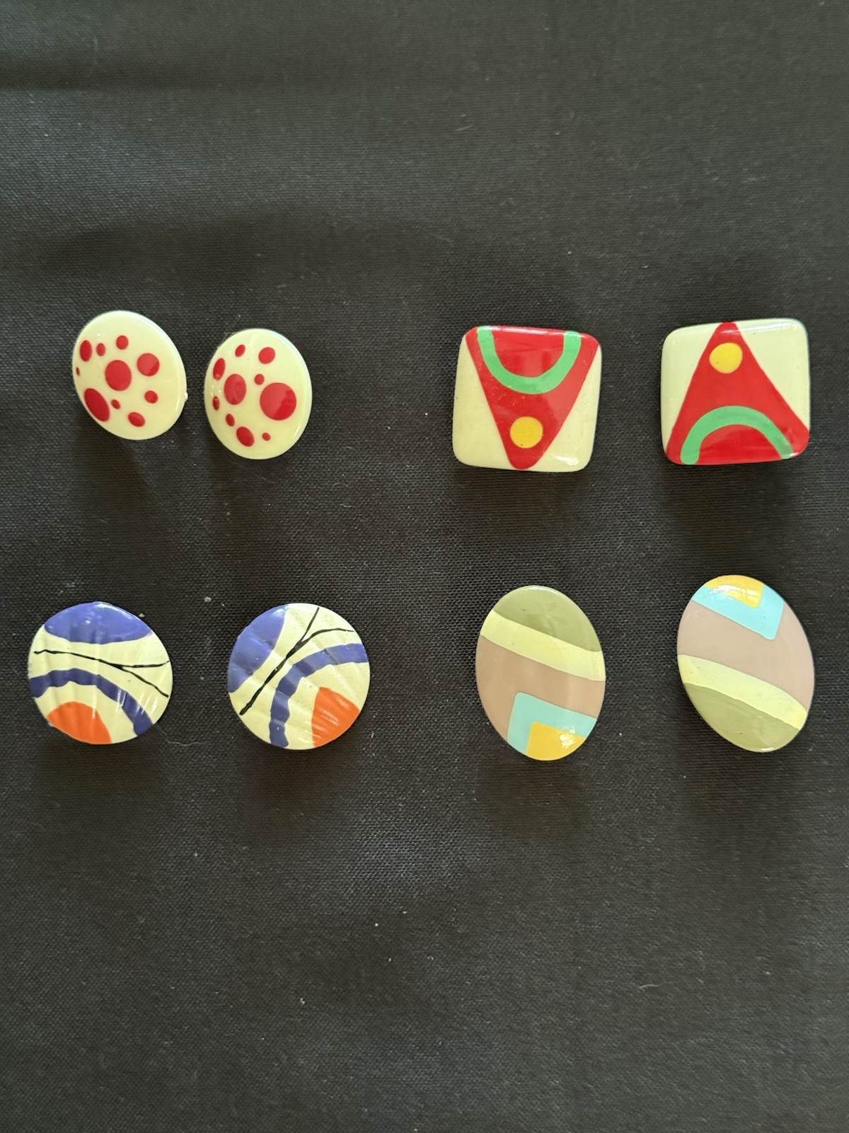 Set Of 4 Pairs Of 1970’s Art Deco Clip On Earrings