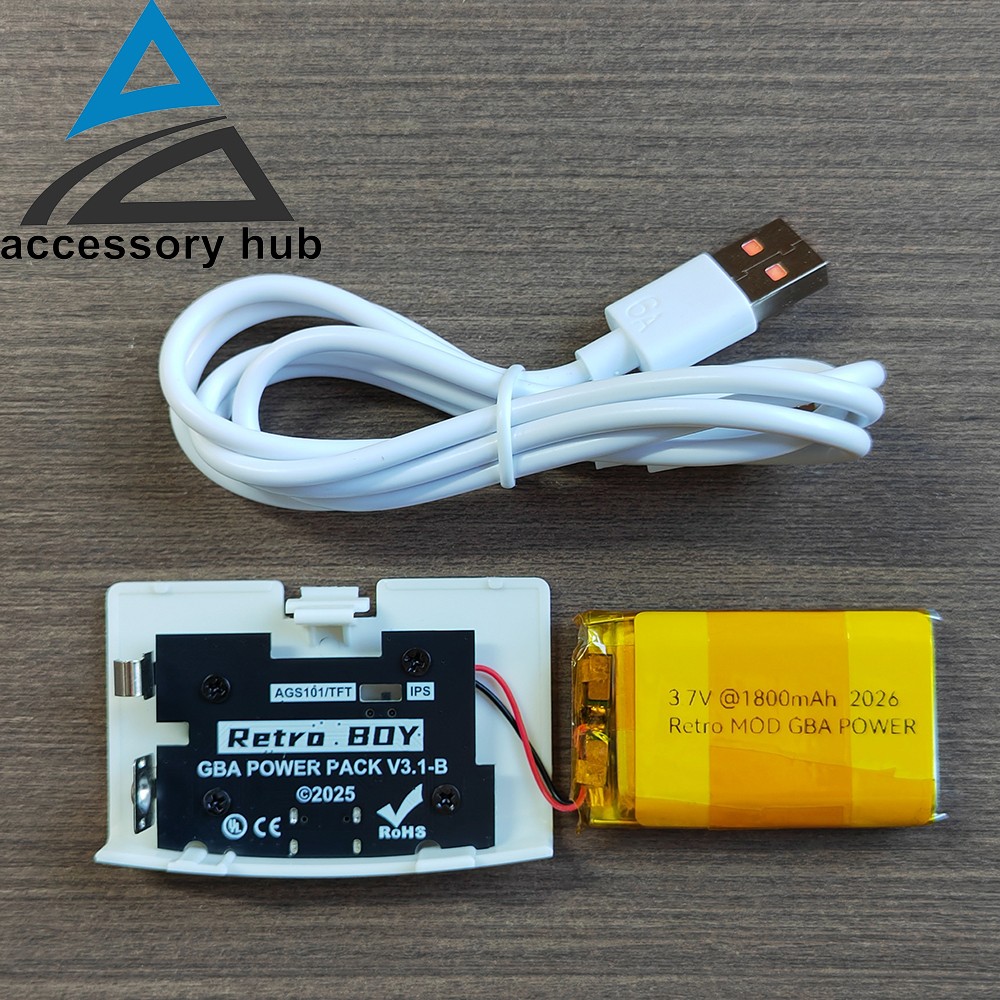 For Game Boy Advance GBA Rechargeable Battery USB-C 1800 mAh 3.7 V w/ USB White