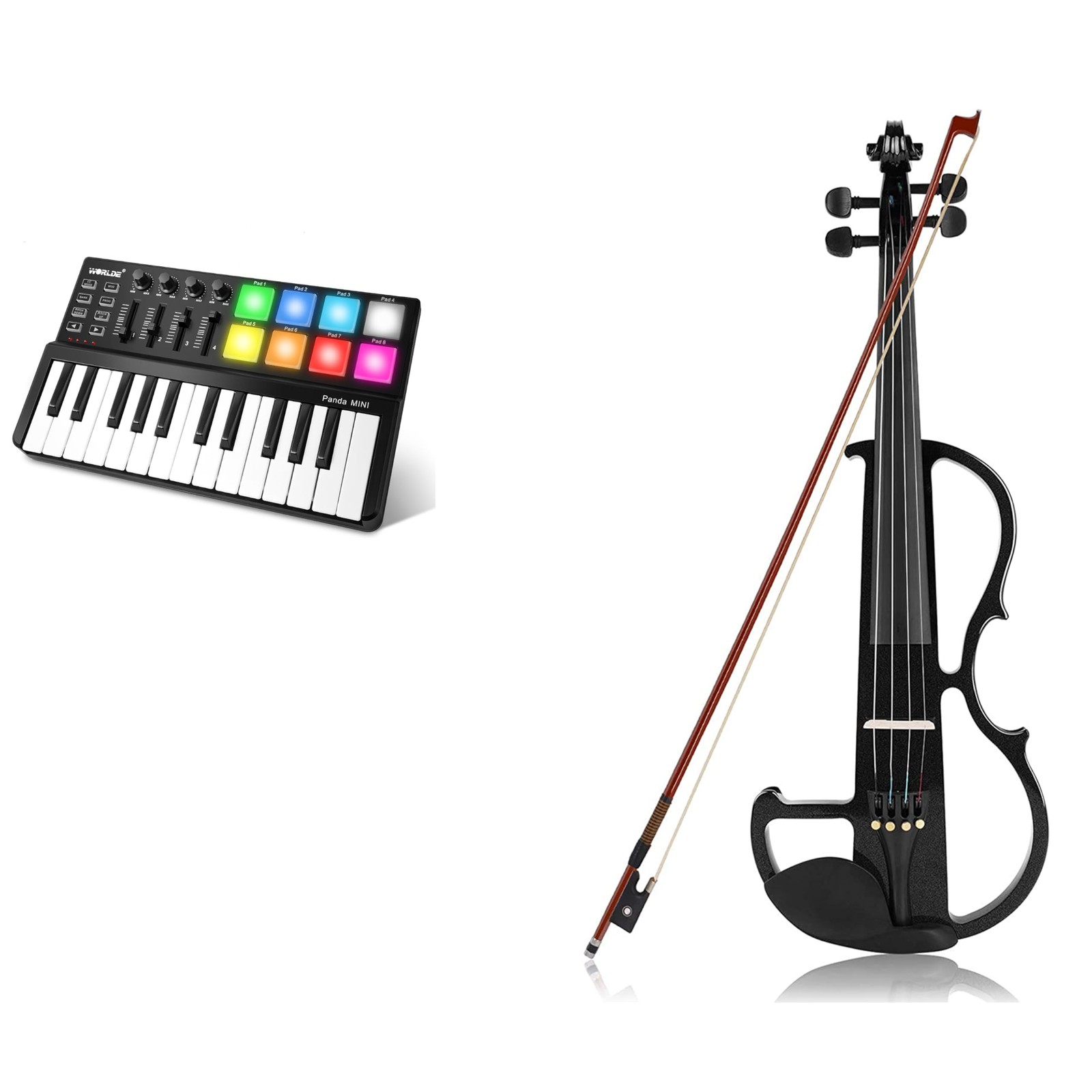 Vangoa MIDI Keyboard Controller 25 Keys and Electric Violin 4/4 Black