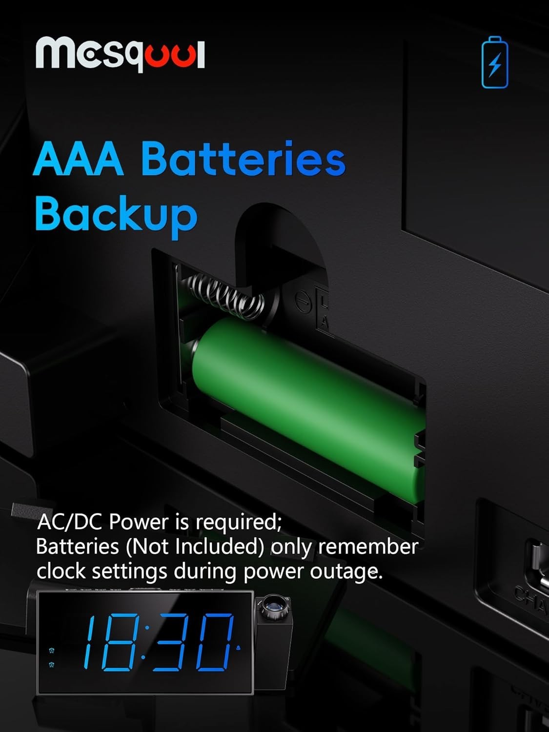 Stylish Digital Projection Clock with Battery Backup & Adjustable Brightness