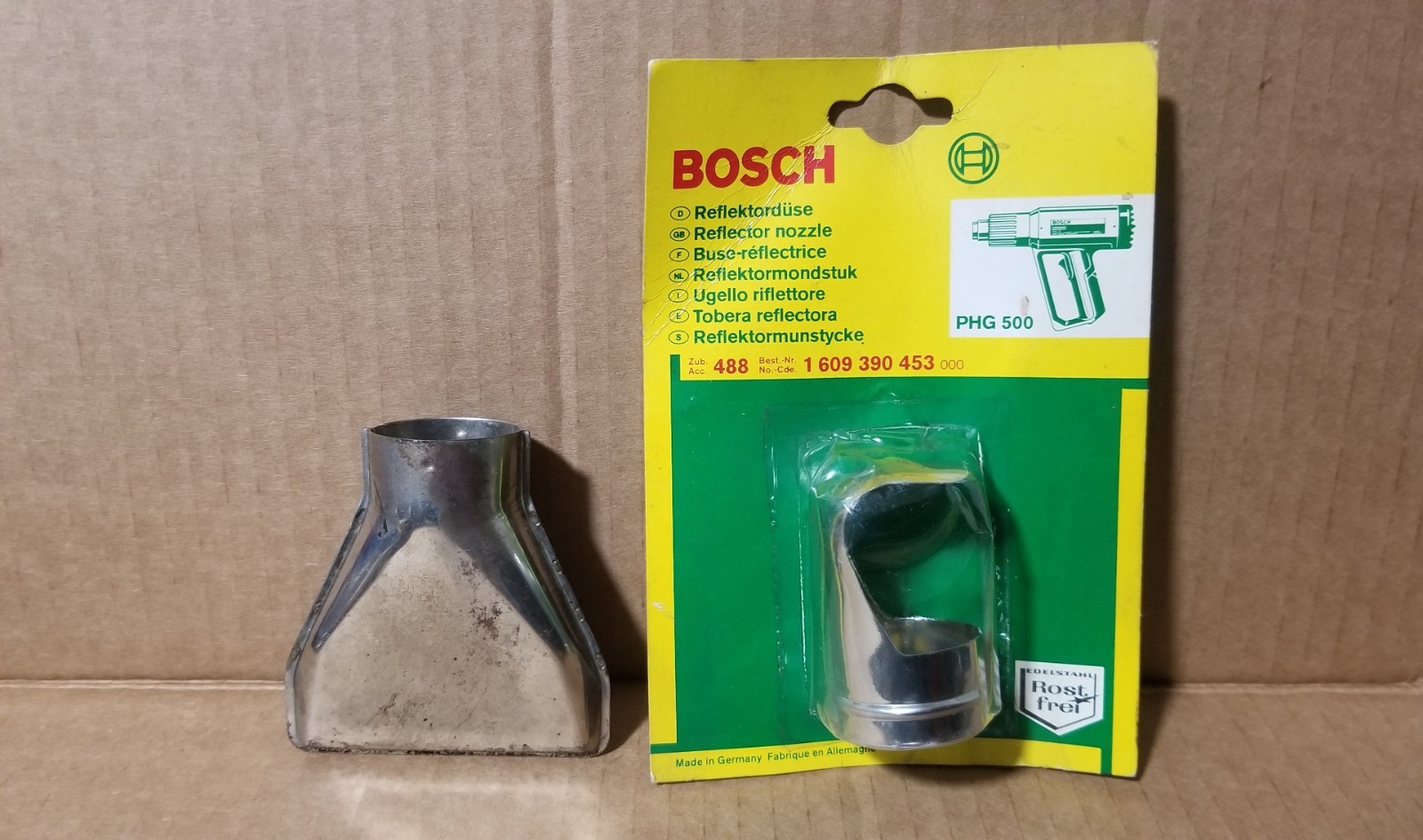 New Genuine Bosch 1609390453 Heat Gun Reflector Nozzle + Used Attachment , VGC