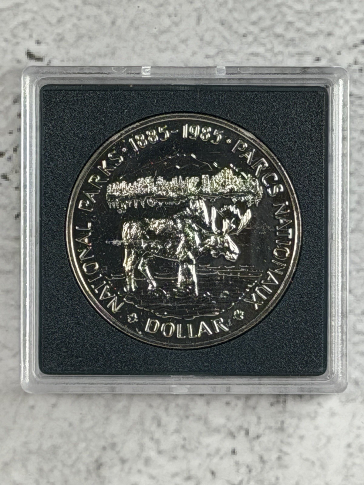 1985 CANADIAN MINT PROOF SILVER DOLLAR NATIONAL PARKS COIN IN CASE WITH SLEEVE