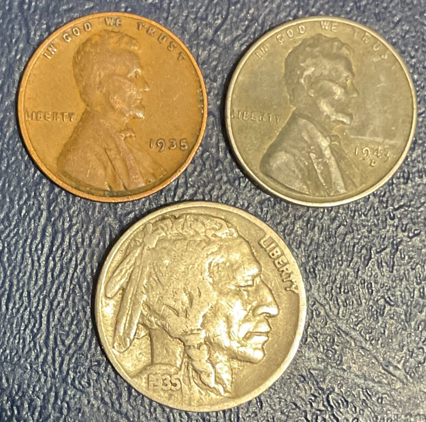 Buffalo Nickel, Wheat & Steel Cent Coins Superb Lot Old Set of 3 Collector Coins