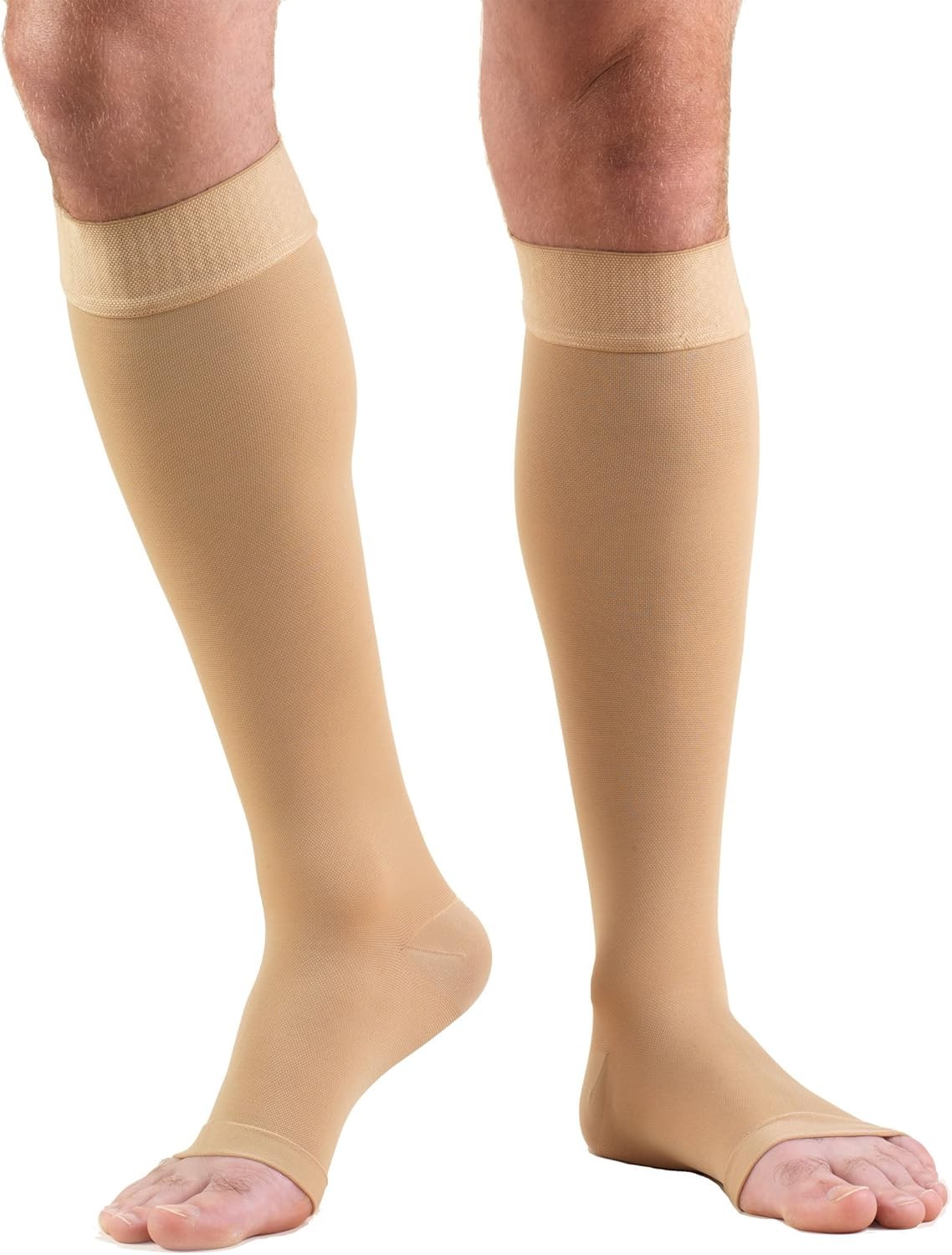 TRUFORM Unisex Open Toe Below Knee Stockings Dot Band 20-30mmHg (Beige) XXX-Larg