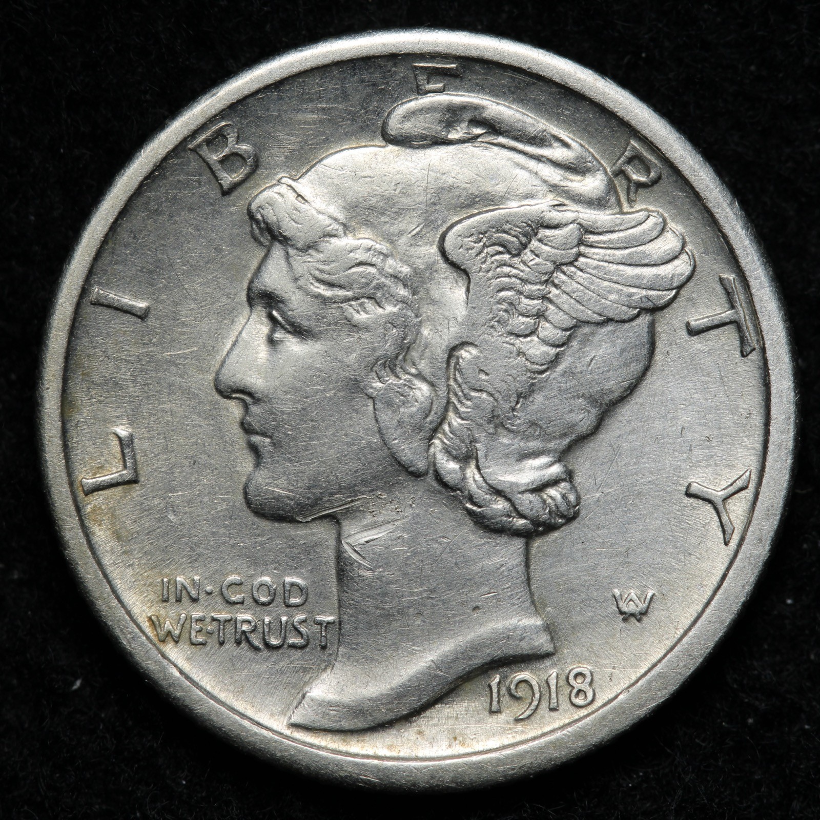 1918 Mercury Silver Dime AU+ E134 JYNE