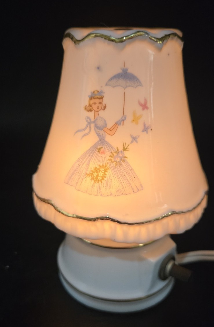 Vtg I. W. Rice Japan Night Light- Ladies Parasols -Excellent Condition 5" Tall