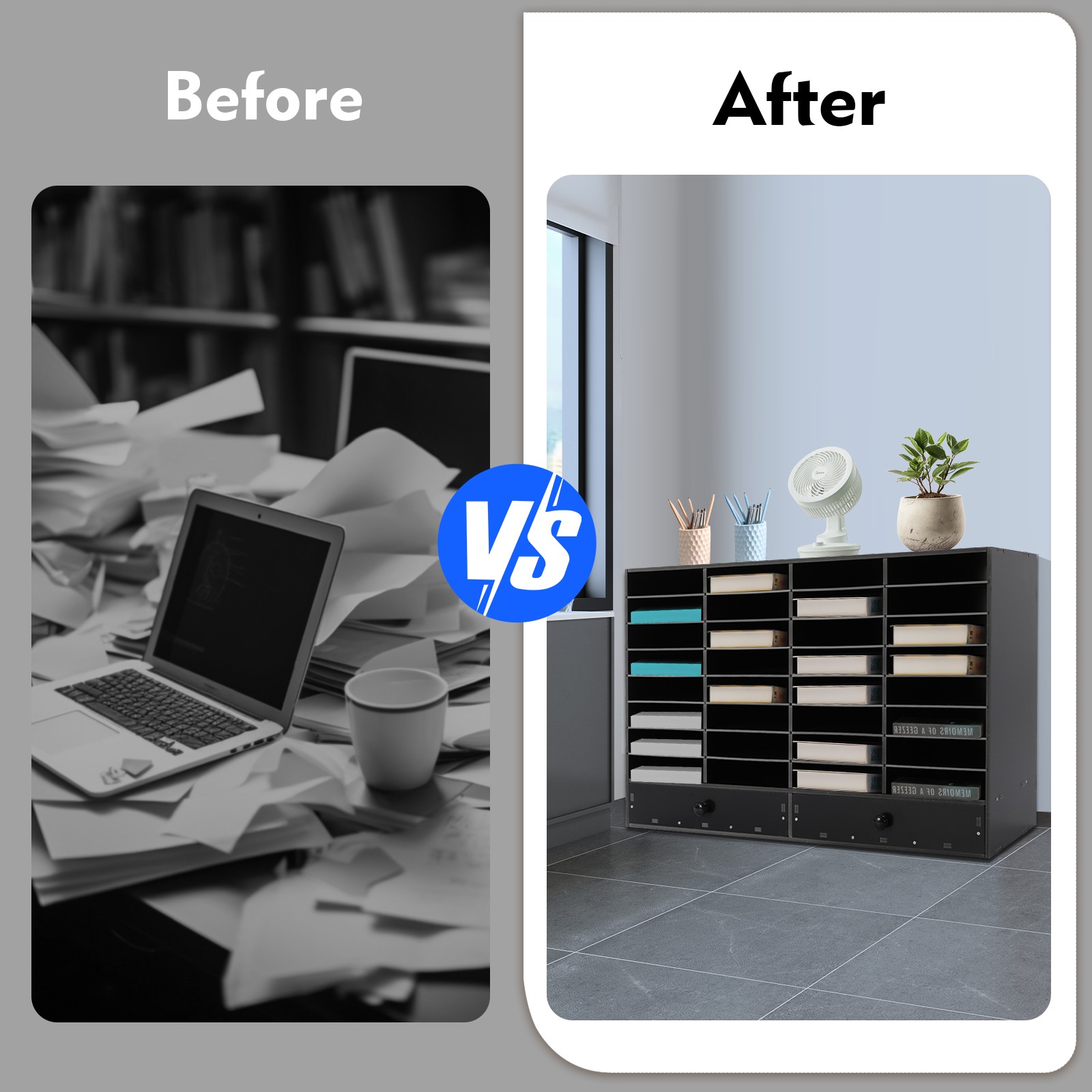 PVC 32-Slots Office File Storage Shelf Organizer Desk Folders Mail Sorter Rack