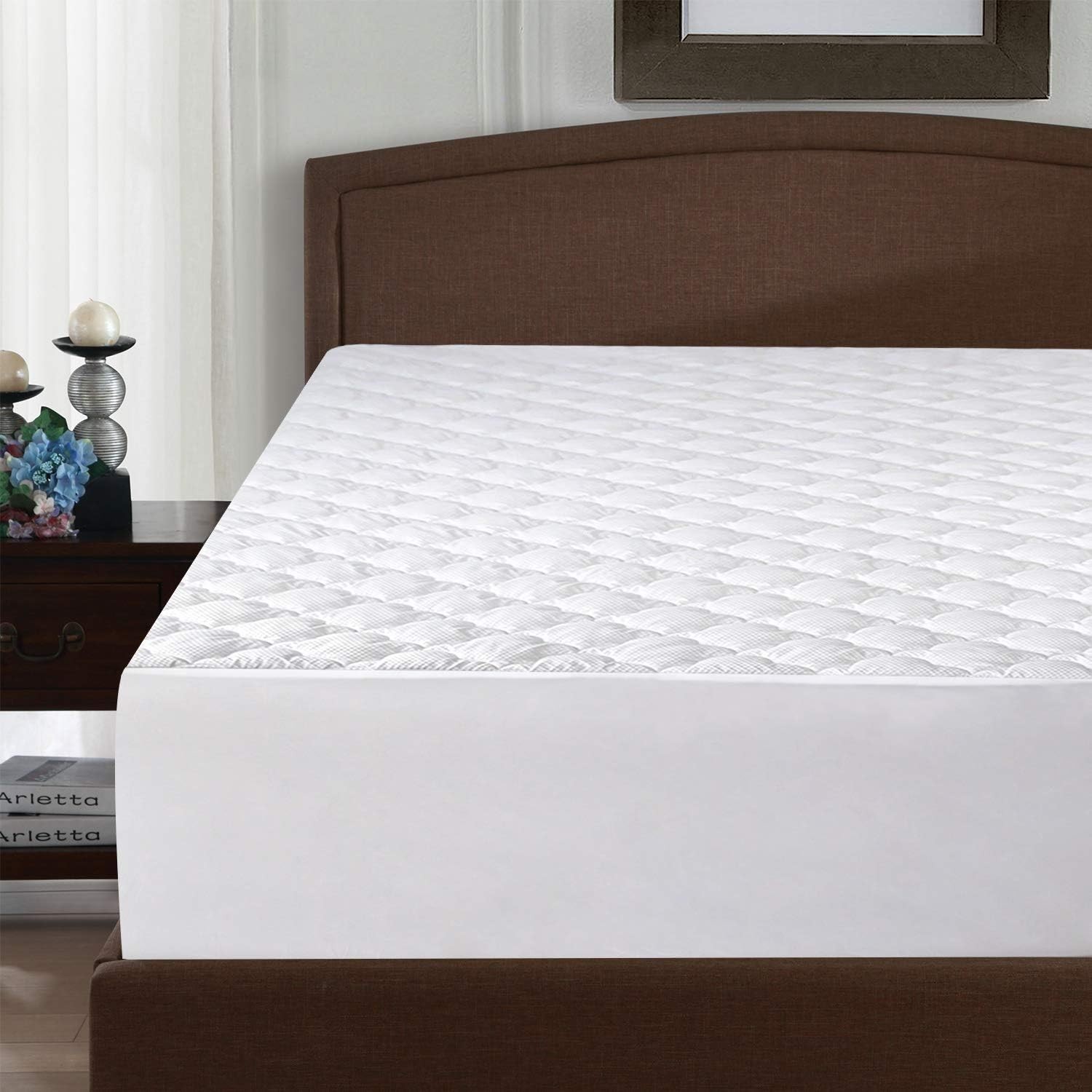 Queen Mattress Pad Thick Quilted Topper, Air Queen, White