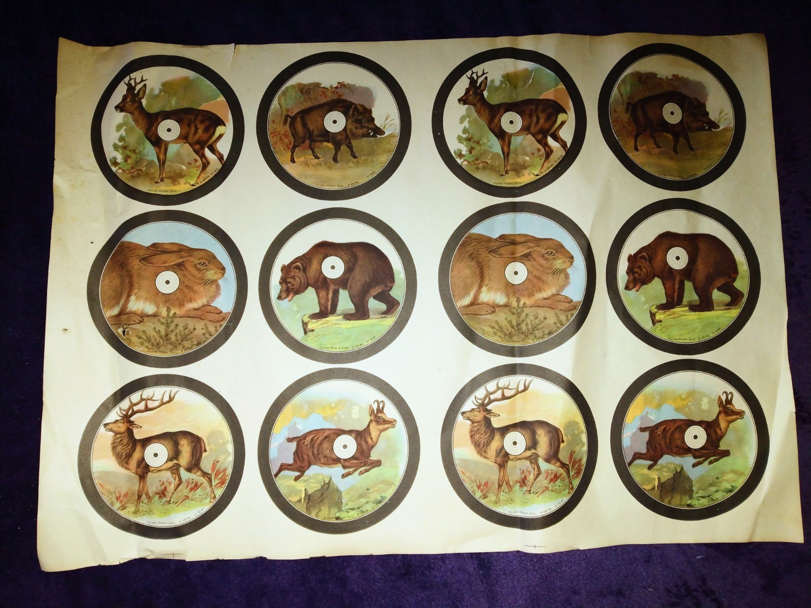VINTAGE SHOOTING PAPER LITHO TARGET ANIMAL GERMAN FORSTER HOPPE ZEITZ DATED 1897