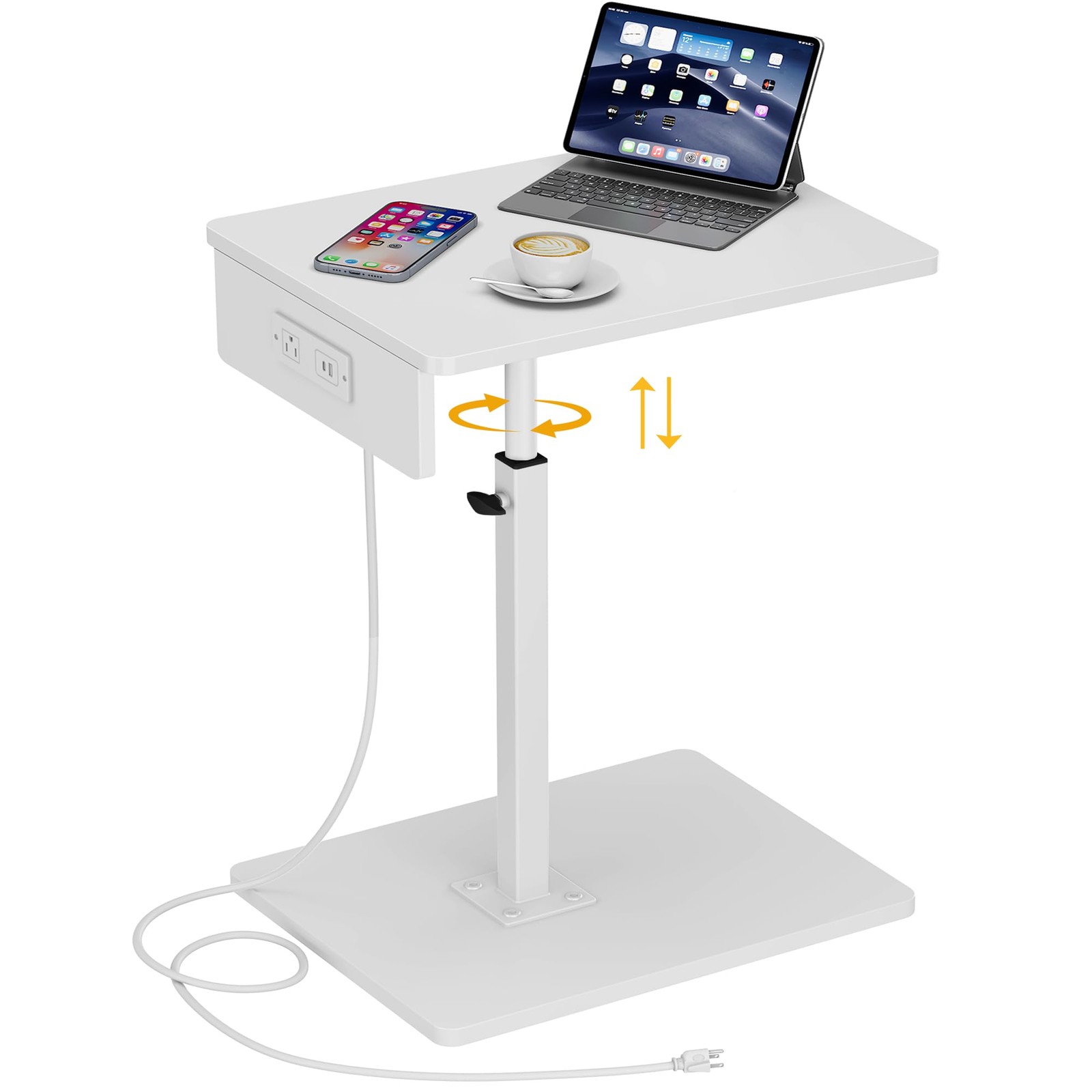 C Shaped End Table with Charging Station, Adjustable Height C Table End Table...