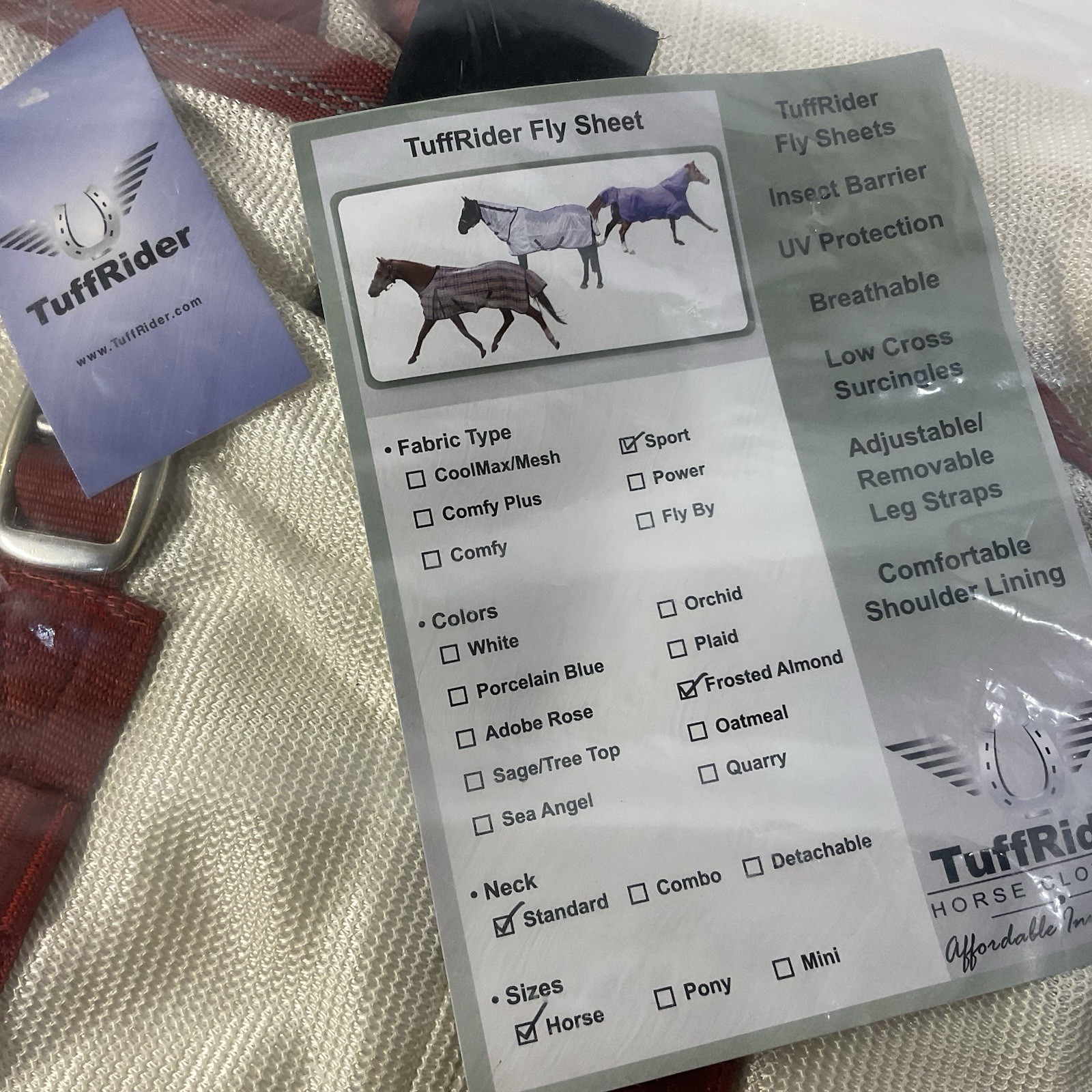 NEW~ TuffRider Sport /Standard/Horse Mesh Fly Sheet Blanket- Frosted Almond