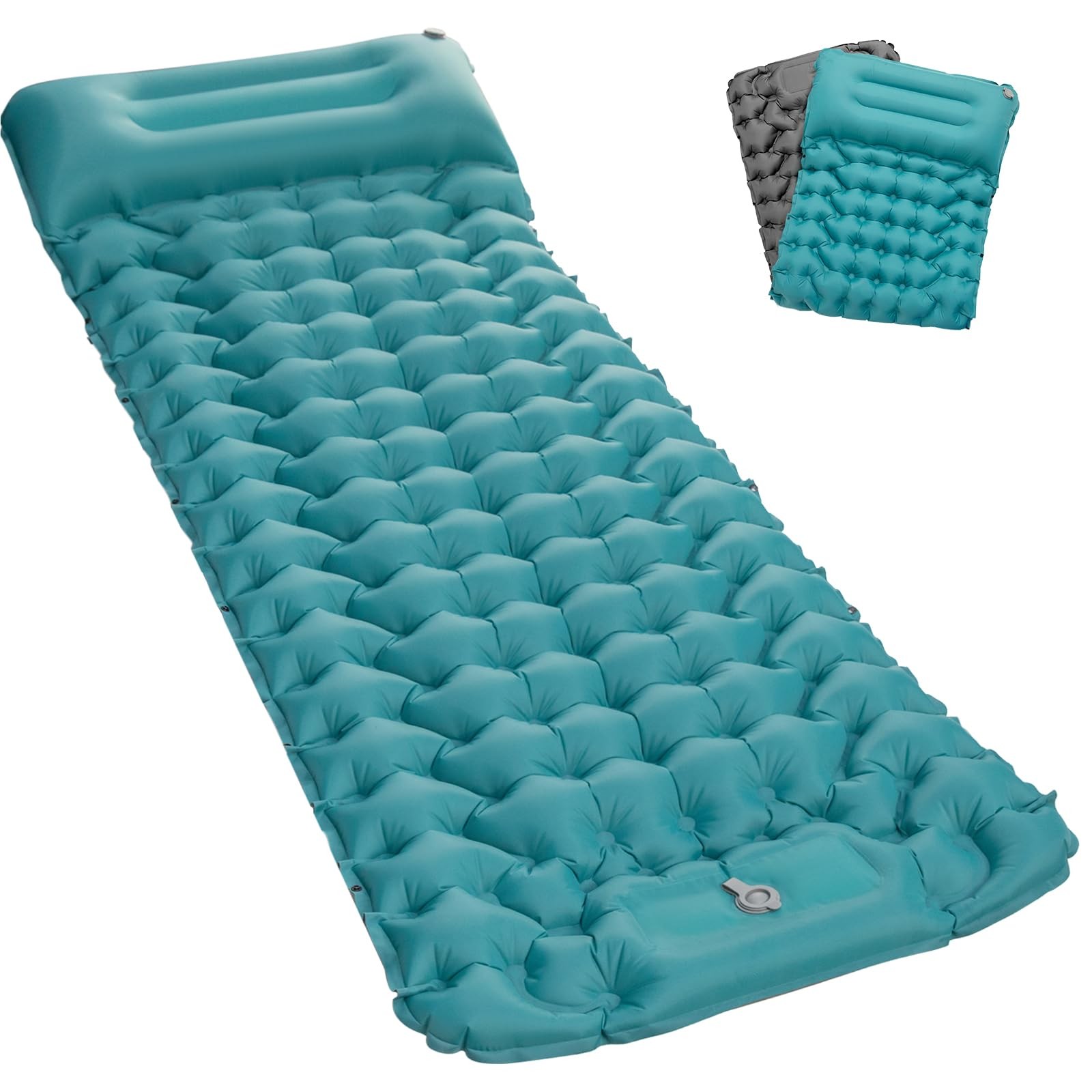 4" Extra Thick Inflatable Camping Sleeping Pad with Built-In Foot Pump - Blue