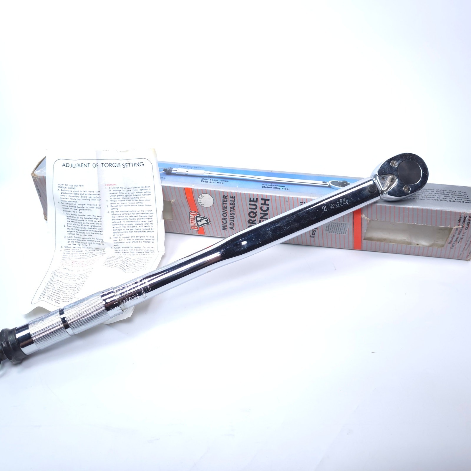 Vintage Buffalo MATW-150 Adjustable Micrometer Torque Wrench 150 ft/lbs