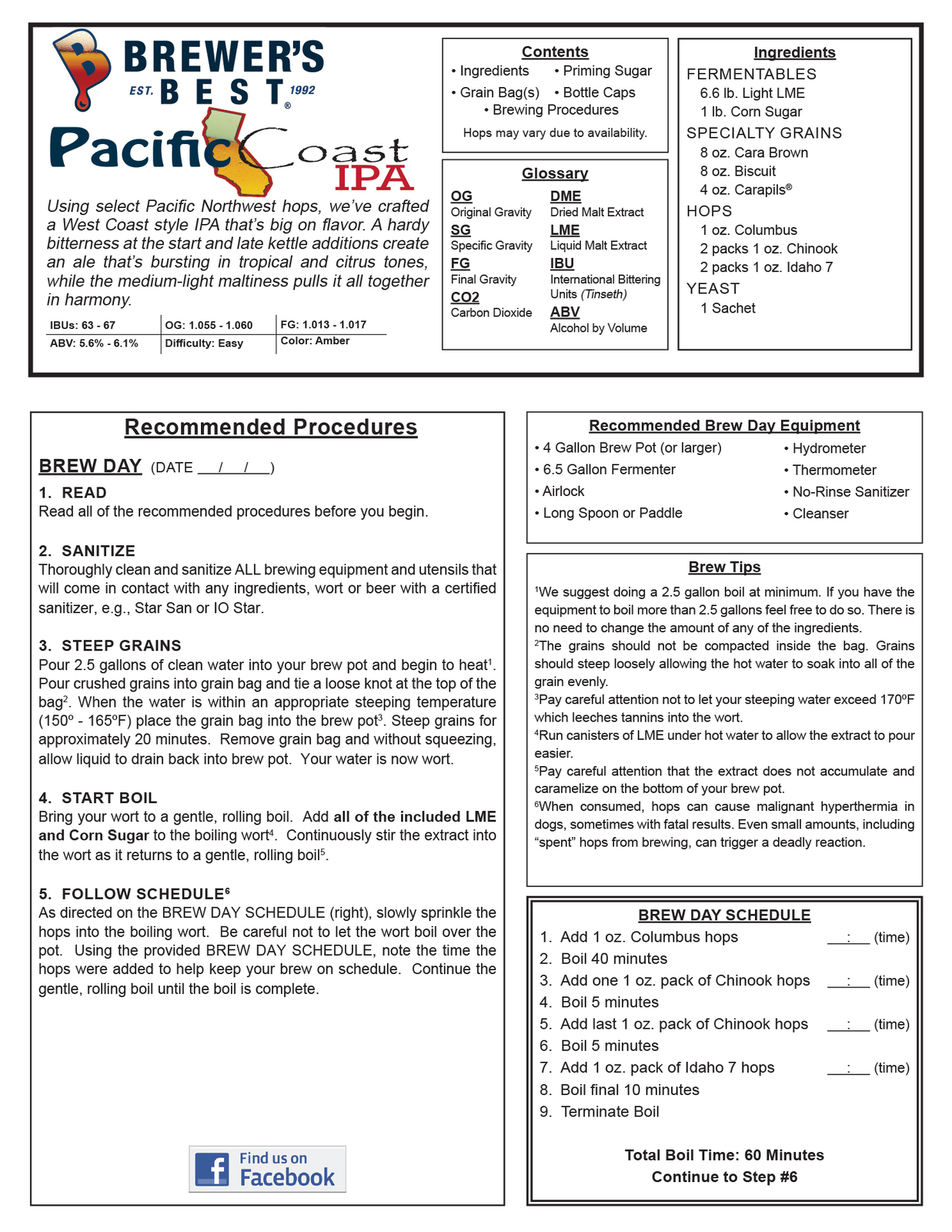 Pacific Coast IPA Beer Ingredient Kit for Home Brew Beer Making