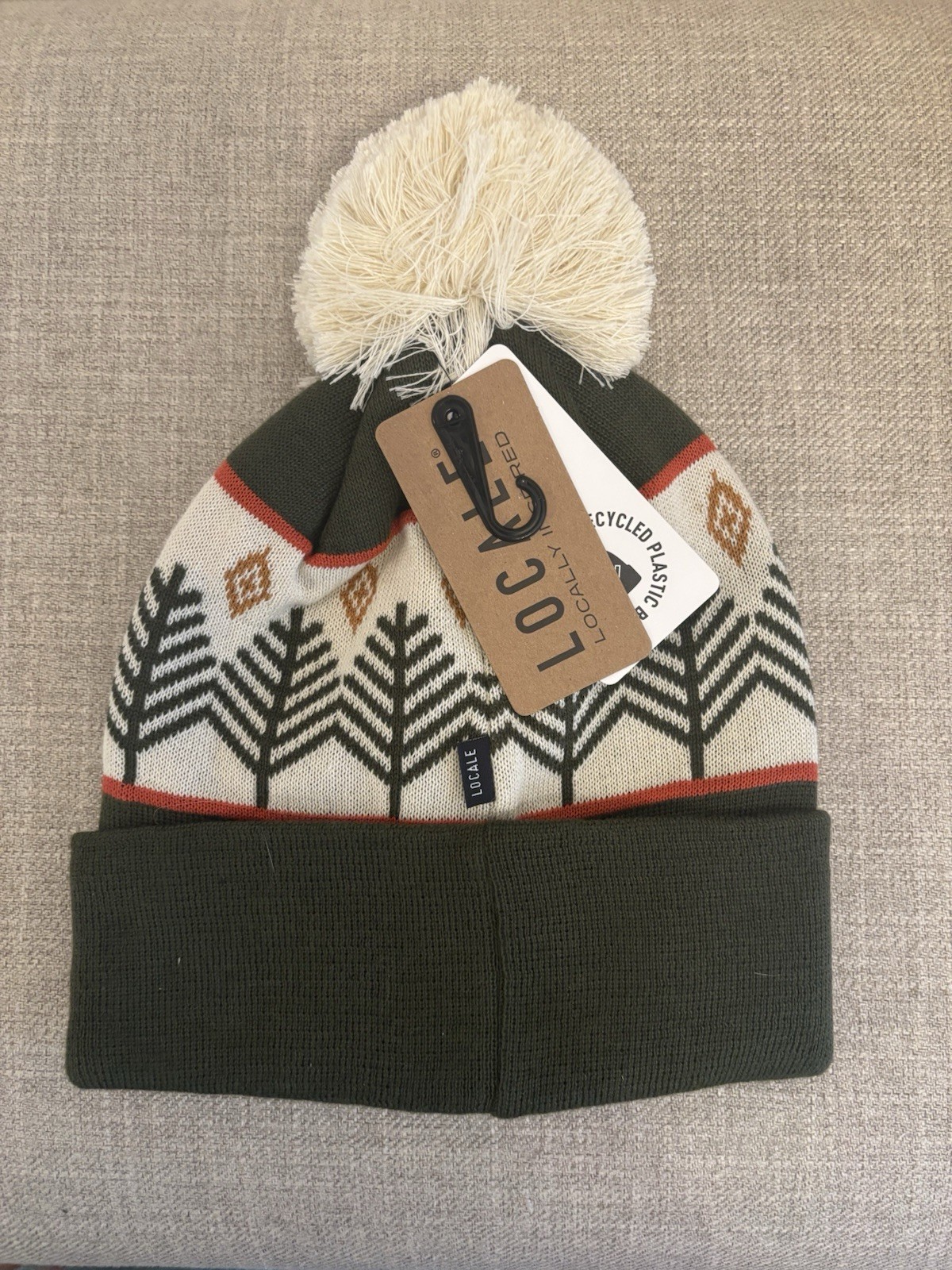 Locale GRNDSR Adult Unisex Recycled Beanie With Pom Rustic Trees/Olive Green NWT
