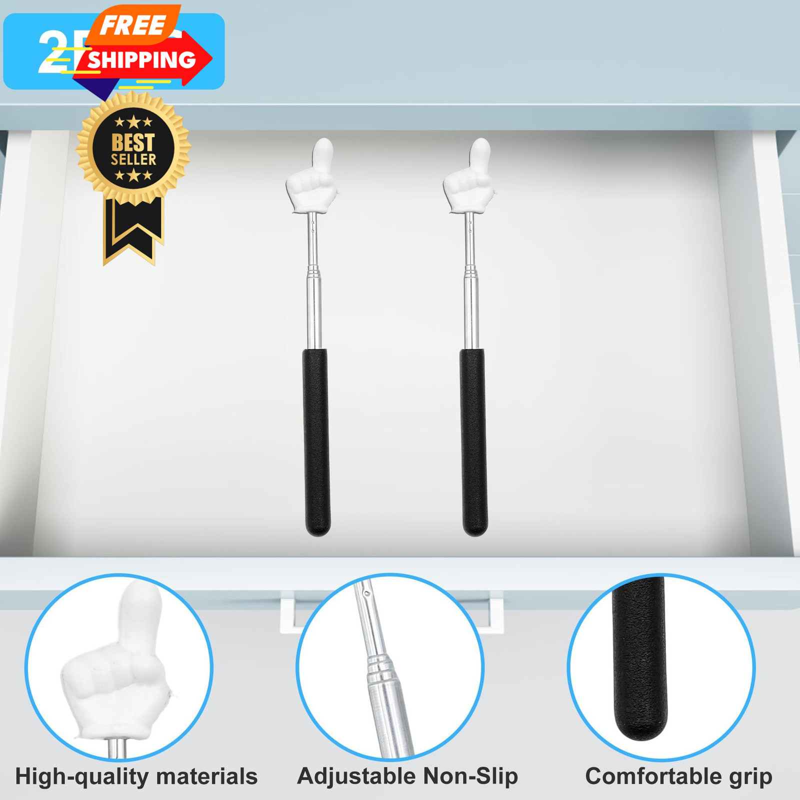 2Pcs Telescopic Teachers Pointer, Mini Pointer Finger Retractable, Black