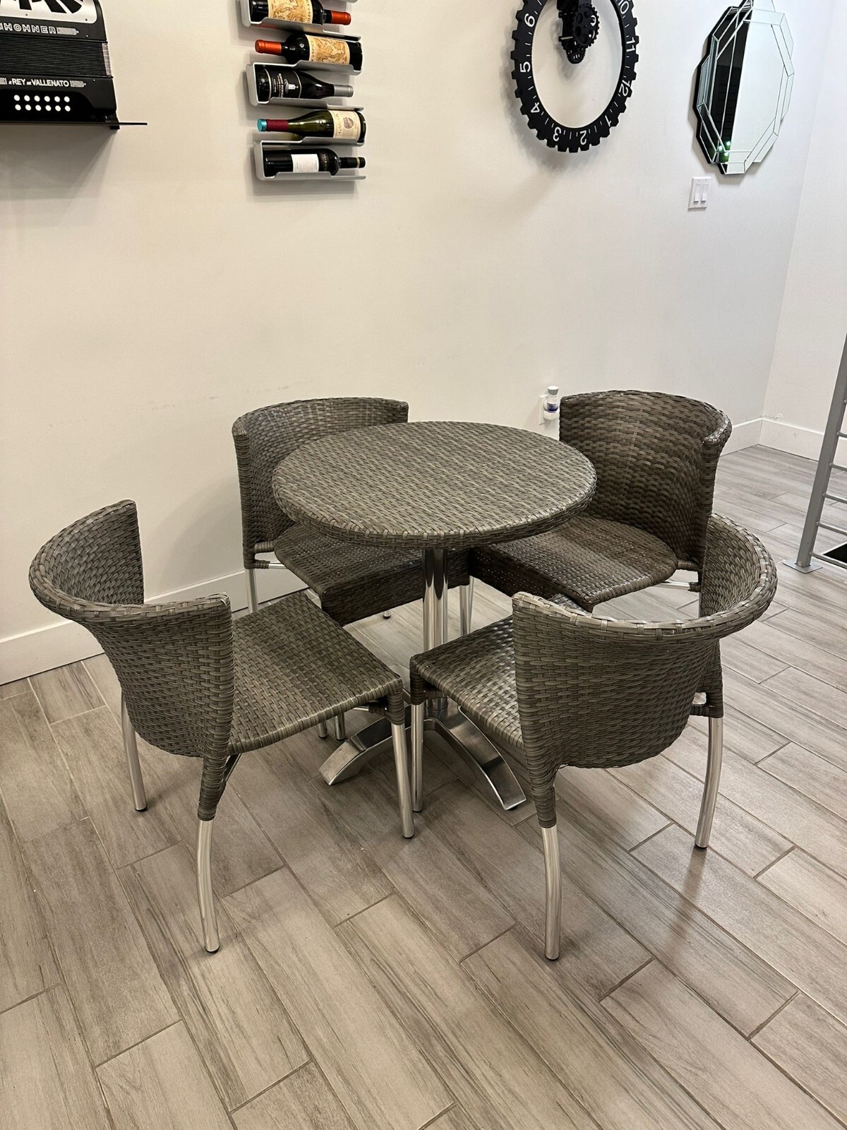 Gerald Beige Round Dining Table & Chairs x 4 Used Outdoors/Balcony