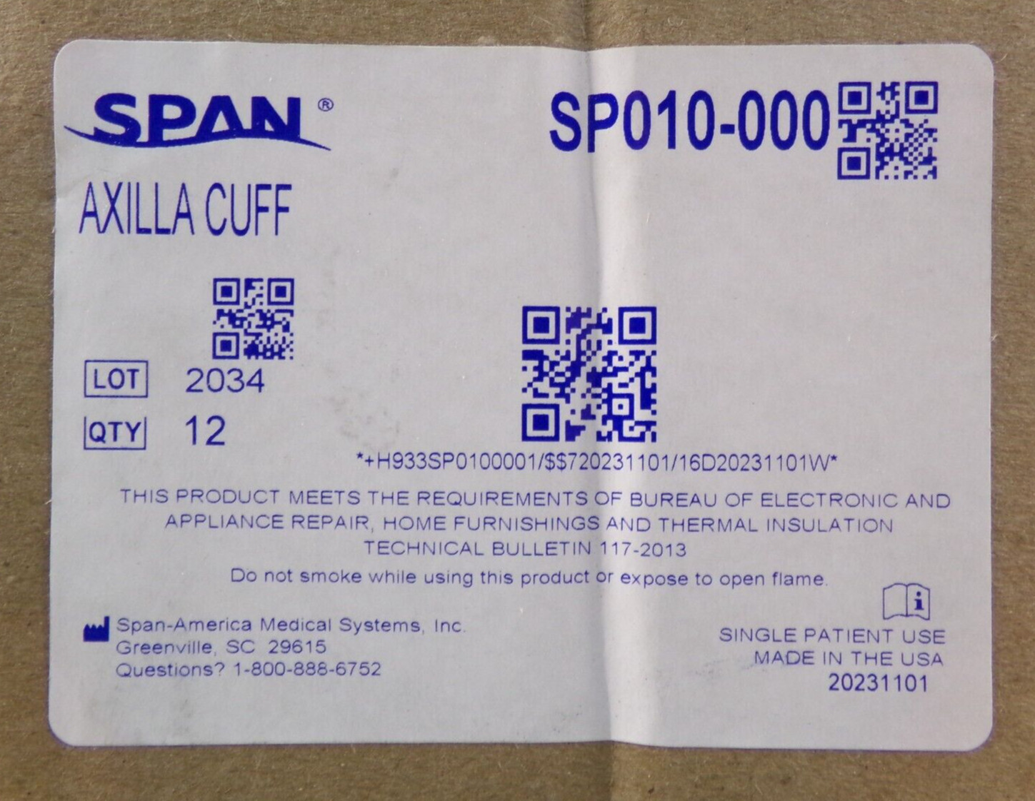 Case of 12 Span America Axilla Cuff Patient Positioners, SP010-000, New S2