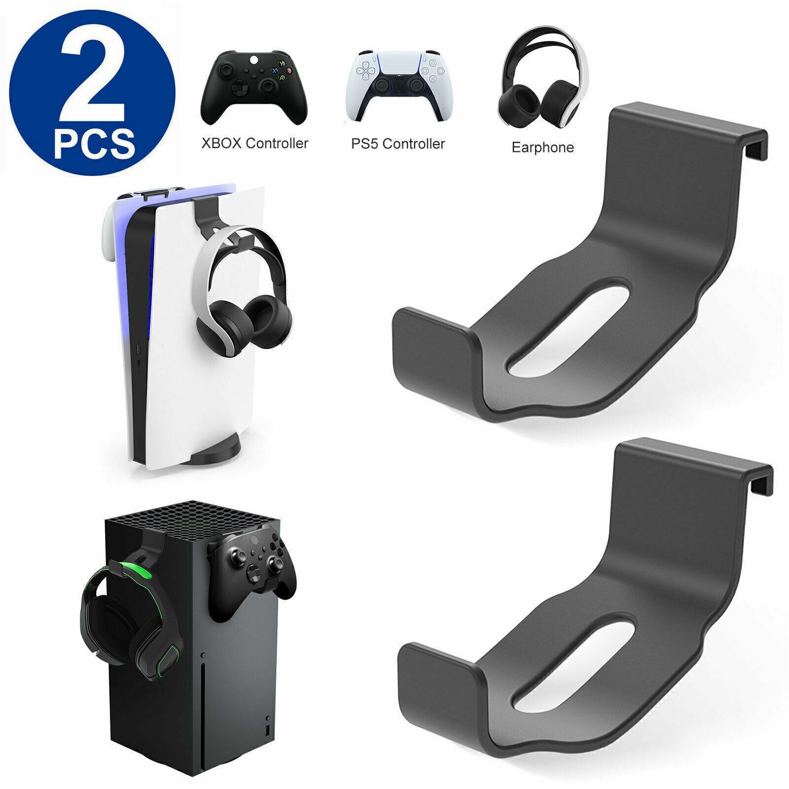 2PC Headphone+Controller Stand Bracket Holder Hanger Mount for PS5/Xbox Series X