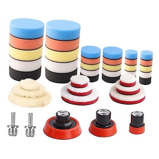 Car Foam Drill Polishing Pad Kit, 44Pcs 1inch 2inch 3inch Detail Polishing