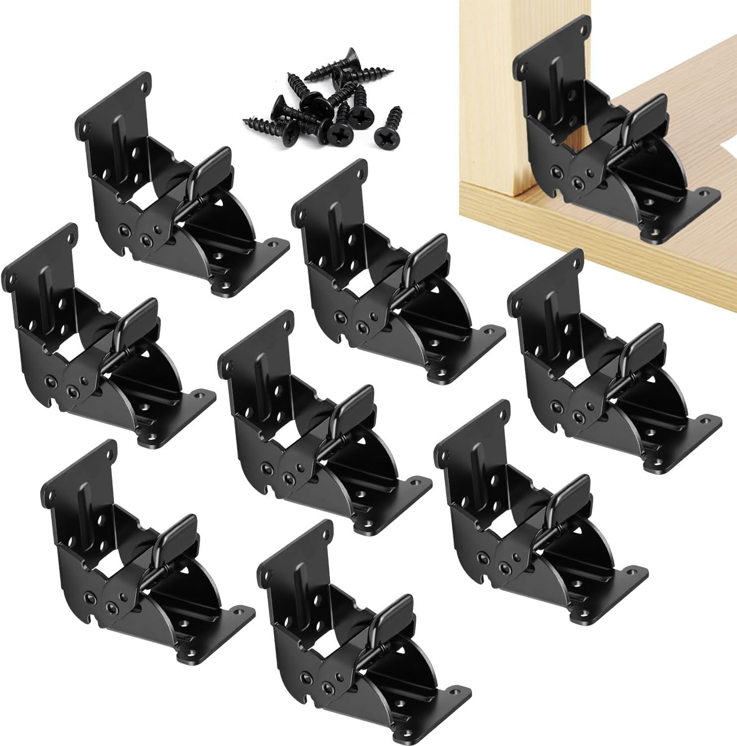 YDAJIURI Folding Brackets 8 Pack Heavy-Duty Self-Locking Hinges with Screws Fo