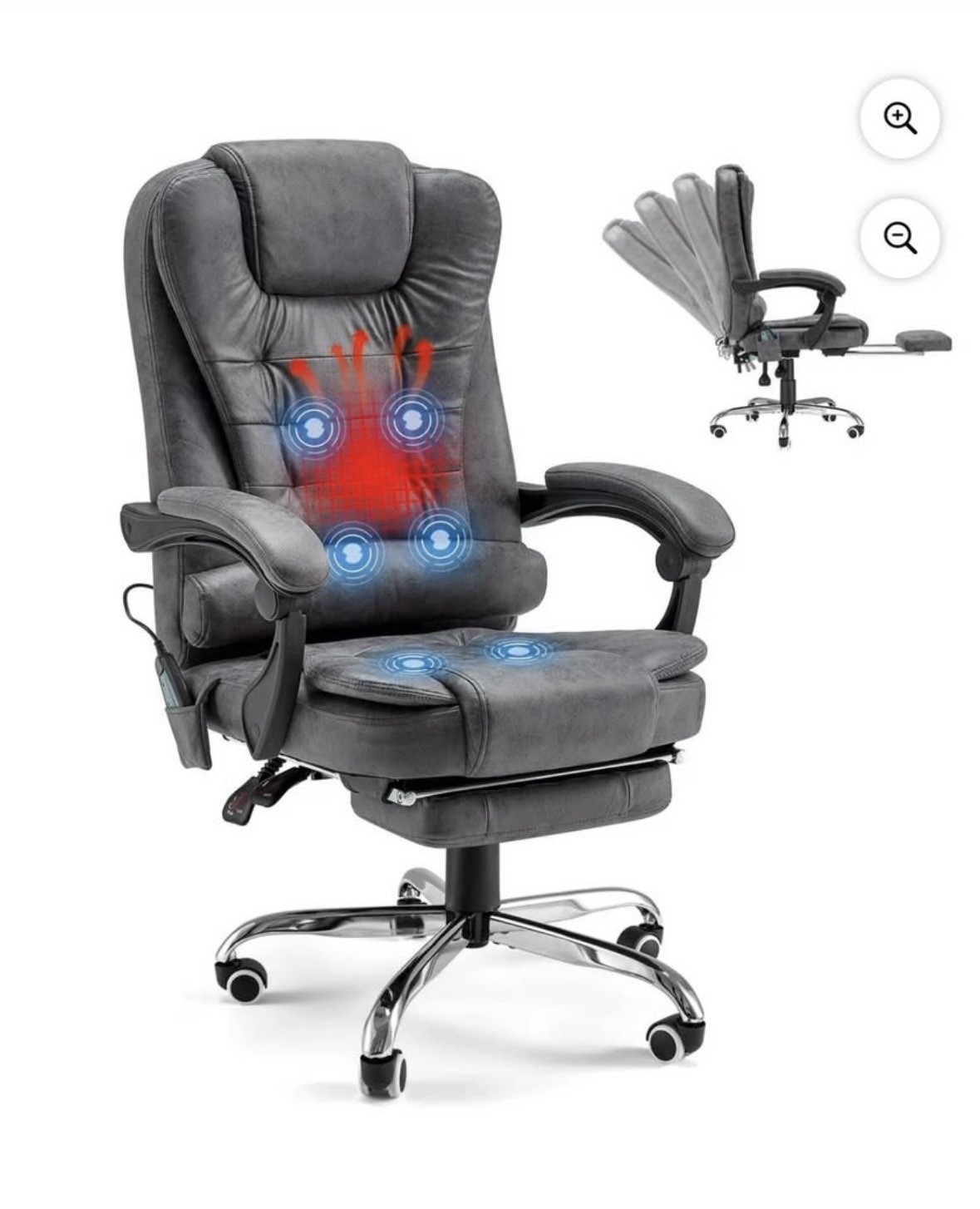 Massage Recliner Office Chair, Heating, Adjustable Height, 7-Point, 350 lbs, Gr…