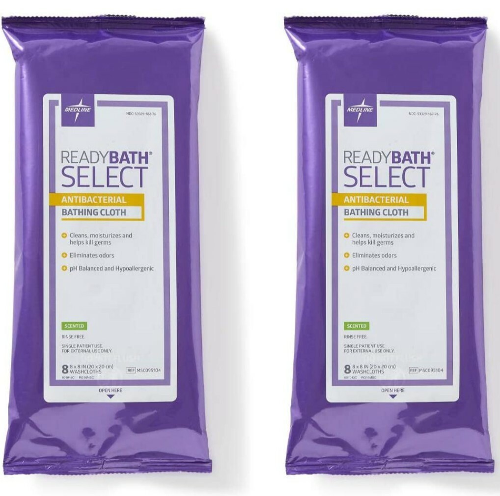 (Lot of 2) Ready Bath Select Antibacterial Bathing Cloth - 8 Washcloths Per Pack