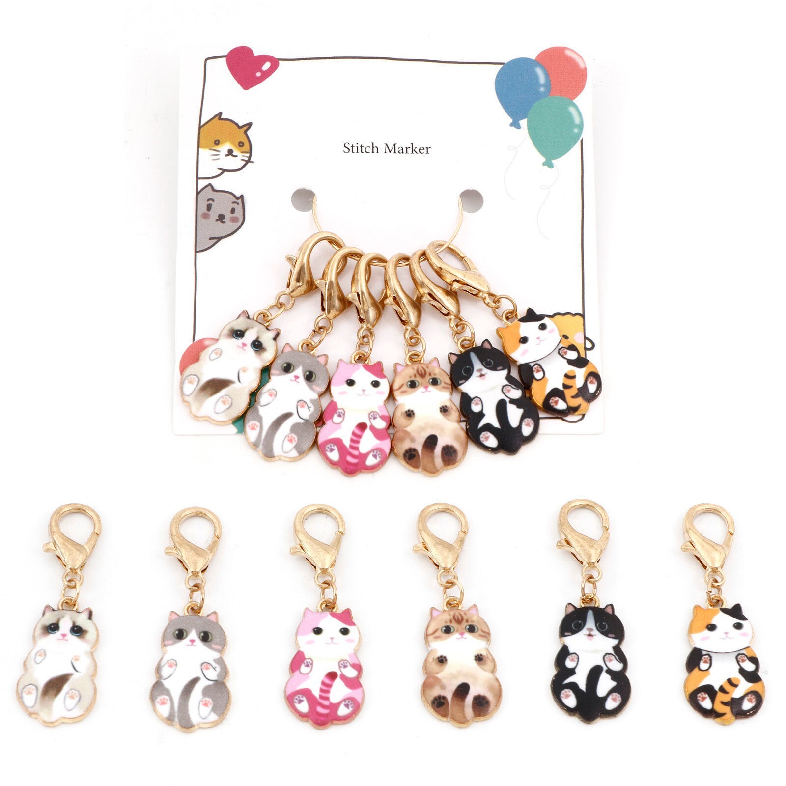 6 Cat Charms Clip-on Stitch Markers Knitting Crochet Purse Jewelry Set of 6