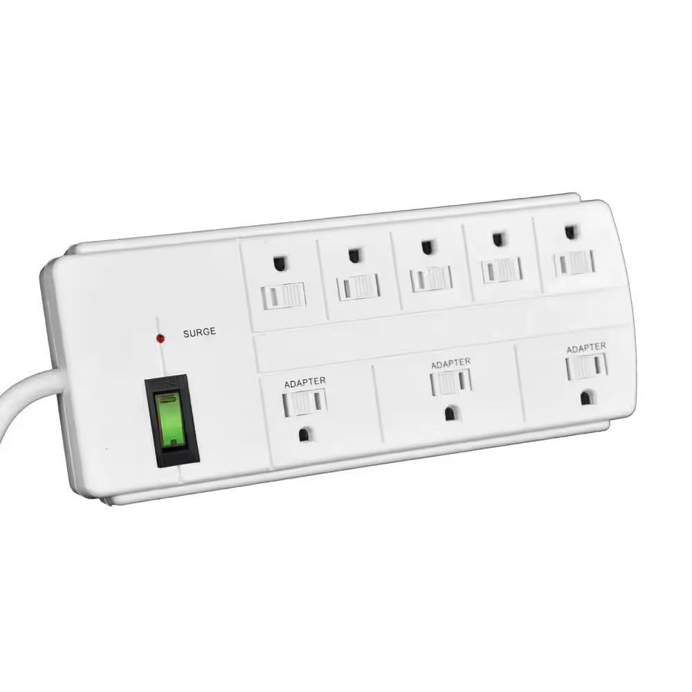 8-Outlet 6 Ft. Cord Surge Protector Lighted Rocker Switch, White