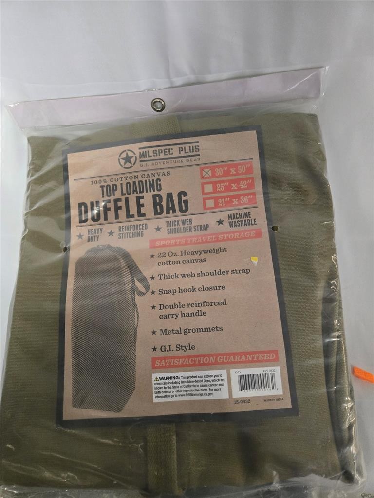 .= Milspec Plus Top Loading Duffle Bag Heavy Duty 30" x 50" Machine Washable NEW