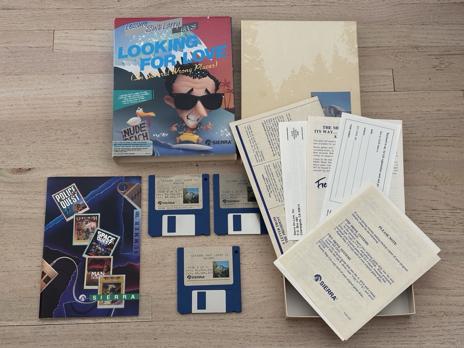 Vintage Sierra Leisure Suit Larry II Looking for Love Floppy Disks w/ Box Papers