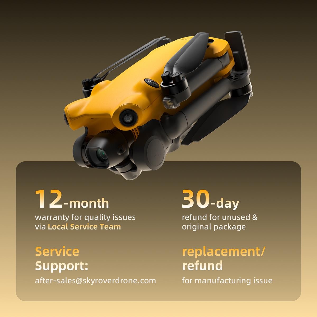 Skyrover X1 4K Drone with Smart Remote Controller, Yellow