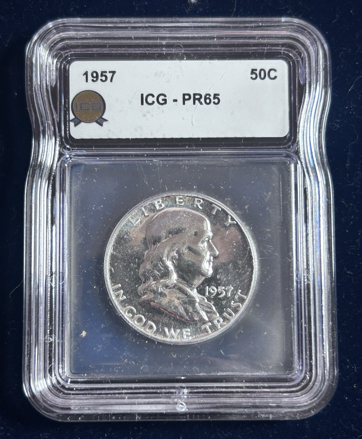 1957 Franklin Half Dollar 50C, 90% Silver, ICG PR65 Proof