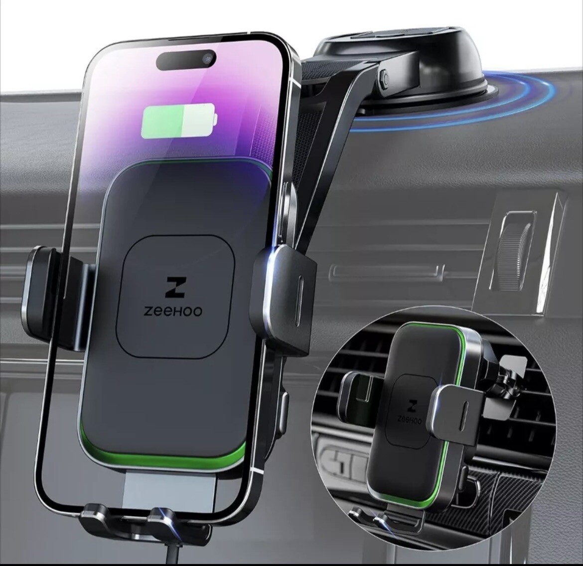 ZeeHoo 15W Wireless Car Charger CC70 AutoClamping Fast Charge Suction Vent Mount