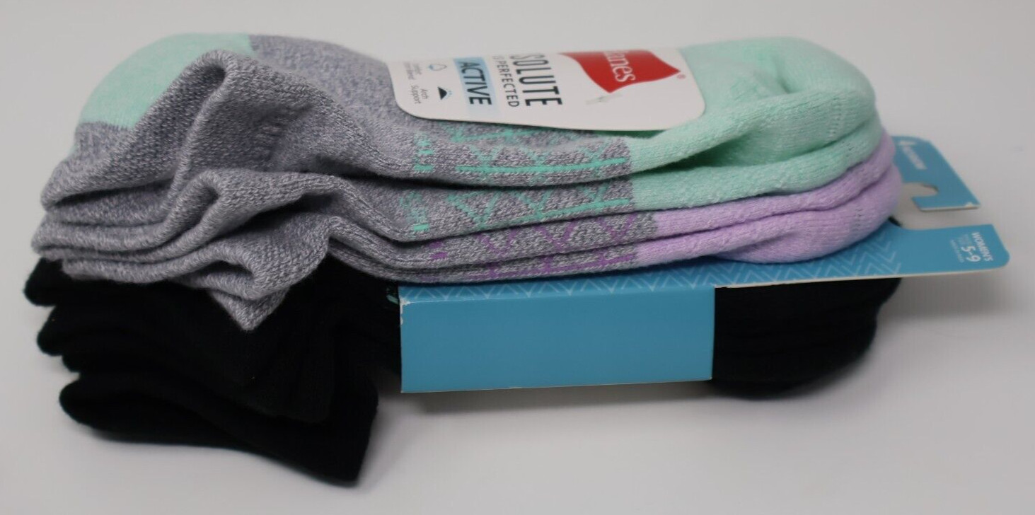 Hanes Women's 4pk Absolute Active No Show Socks - Gray/Black 5-9 New