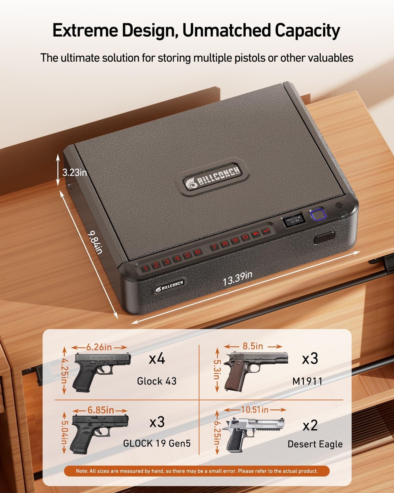 BILLCONCH Smart Gun Safe with Security Cable - Biometric Pistol Large, Black
