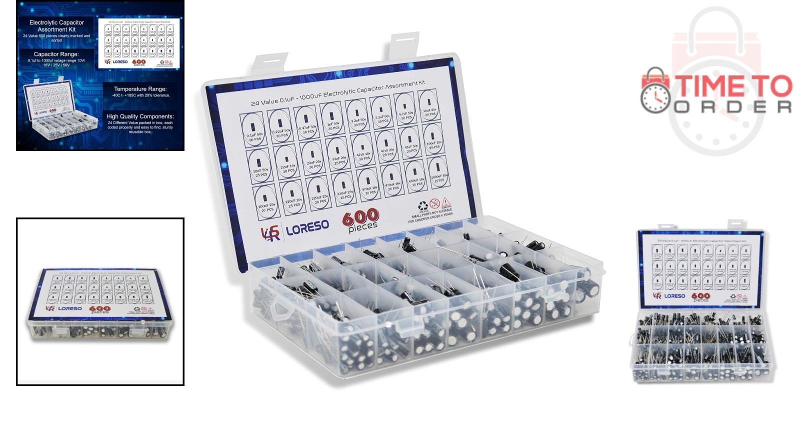 Electrolytic Capacitor Pack 600 pcs Assortment Kit 24 Values for Electronics ...